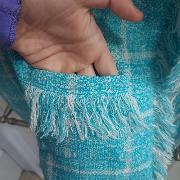 L'AGENCE Blue White Angelina Fringe Tweed Blazer - Picture 4 of 11